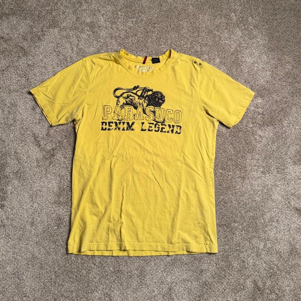 YELLOW PARASUCO DENIM LEGEND Y2K PATCHWORK GRAPHIC TEE
